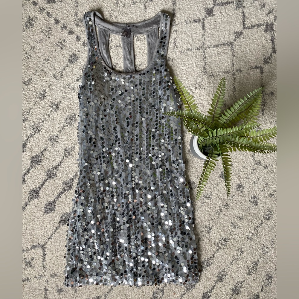 Y2K Silver Sequin Party Dress